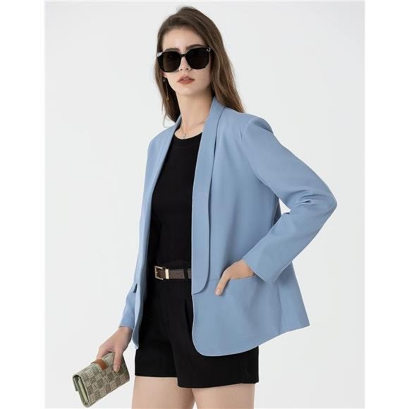 New Large & L Size  Womens Casual Long Sleeve Blazer Jackets with No Button - Picture 5 of 6